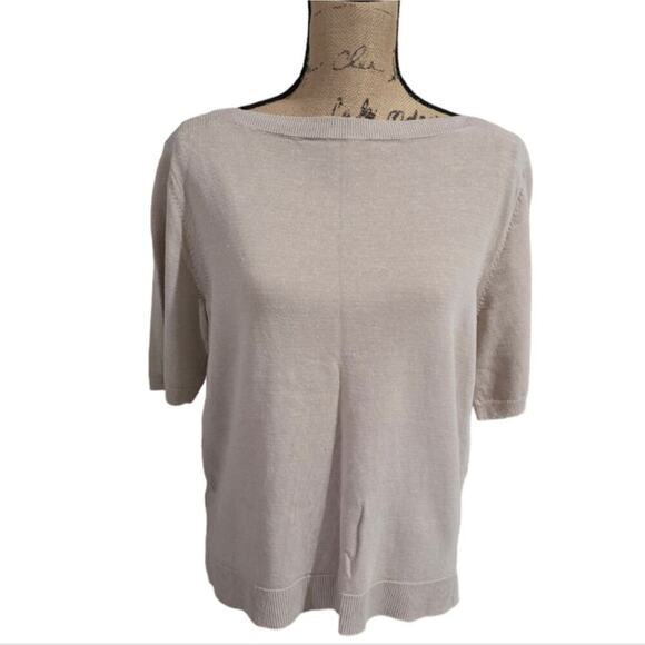 Ann‎ Taylor Wheat Beige Linen Blend Short Sleeve Boat Neck Sweater Size Large - Picture 1 of 5